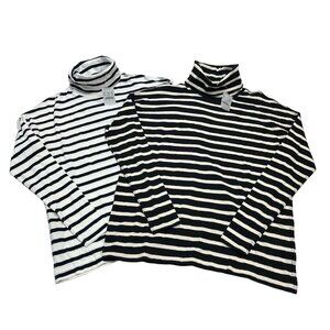 J Crew Tops Women XS Pullover Cotton Turtleneck Knit Black White Striped Preppy